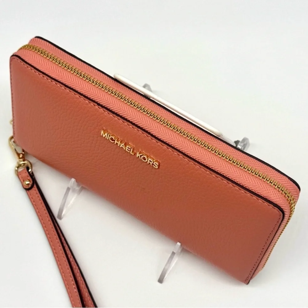 Michael Kors Large Jet Set Travel Continental Wallet Leather Sherbet
